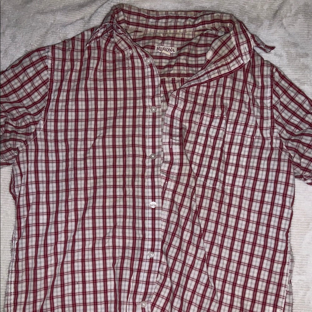 Merona Red Button Up Flannel Mens Medium